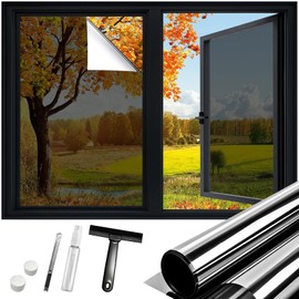 DUOFIRE One Way Window Film Privacy See Out Not in Heat Blocker Window Tint Reflective Mirror Windows Tinting Film for Home Static Cling Anti-UV Sun Blocking Windows Covering（Black, 35.4x78.7in）