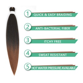Pre-stretched Braiding Hair 4 Packs- 24 Inch Ombre Brown Braiding Hair Yaki Straight Prestretched EZ Braids Hot Water Setting Ombre Aurburn Professional Soft Synthetic Hair Extensions