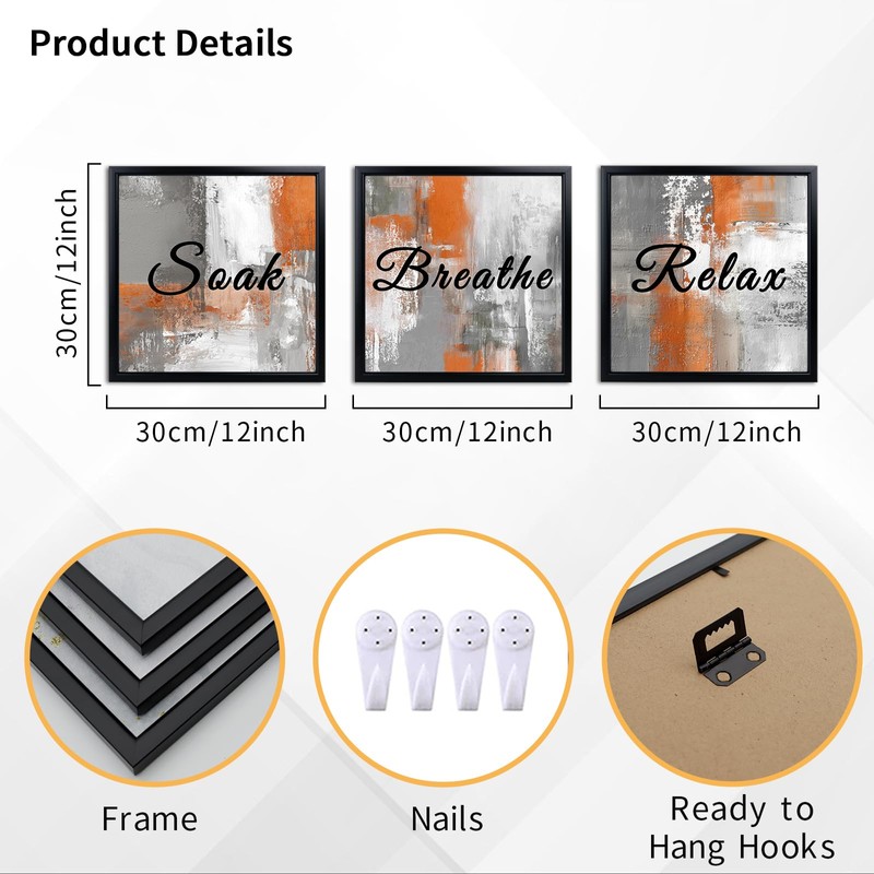 Derkymo 3 Pieces Bathroom Picture Wall Decor Breathe Relax Soak