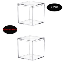 Acrylic Plastic Square Cube, Dayaanee Plastic Square Cube Containers with Lid Storage Box 5.9x5.9x5.9 Inches for Candy Pill and Tiny Jewelry, 2 Pack