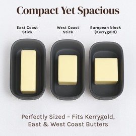 Grey Butter Dish with Lid For Countertop - Modern Plastic Dark Grey Butter Crock - Dishwasher Safe Butter Keeper -Butter Holder Container Perfect For Large European Style Butter Such As Kerrygold