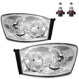ROADEAL Headlights W/Bulbs for 2006 2007 2008 Dodge Ram 1500/2500/3500, 2009 Dodge Ram 2500/3500 Old Body Style Only Halogen Headlamp Replacement Driver & Passenger Side