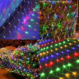 LJLNION Christmas Net Lights, 360 LED 12ft x 5ft Connectable Mesh Fairy String Lights,8 Modes Low Voltage Safe Adaptor for Xmas Trees, Bushes, Wedding, Outdoor Garden Decorations, Multicolor