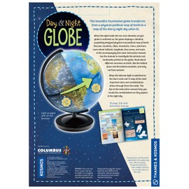 Thames & Kosmos Day & Night Globe - Handcrafted, Acrylic - Made in Germany by Columbus Globes - 10 inch, Illuminated LED Light-up with Night Sky Constellation Map