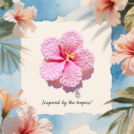 Rimvoe Crochet Hibiscus Flower Pot for Car Dashboard or Home Decor, Handmade Knitted Hawaiian Flower Pot (Pink)