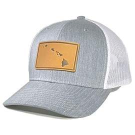 Homeland Tees Men's Hawaii Leather Patch Trucker Hat - Heather Grey/hite