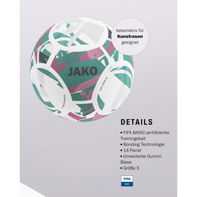 JAKO Glory Training Ball, White/Rose/Cool Grey, 5