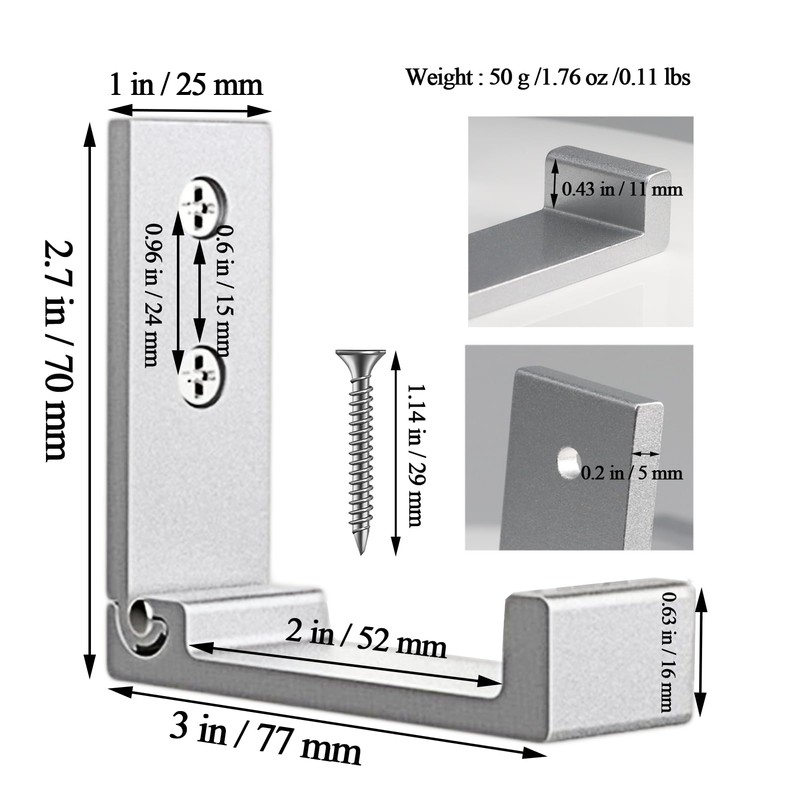 OHIYO Folding Wall Hooks 2PCS Foldable Hooks Bearing Load 33lb/15kg