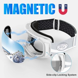 Findway Ski Goggles for Glasses Wearers Men Women Snowboard Goggles with Magnetic Interchangeable Lenses, Silver Mirrored Snowboard Goggles Magnetic Glasses Wearers Polarising
