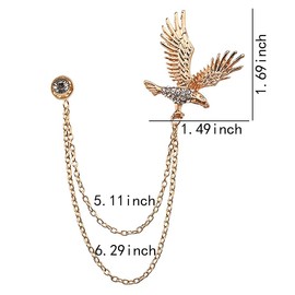 Rhinestone Eagle Lapel Pin Brooch with Hanging Chain Mens Suit Pin Accessories Layered Hawk Chain Brooches Collar Pins Gold Decorative Pins for Clothing Tassel Brooch Pins for Men
