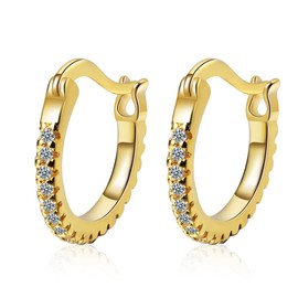 24K gold-plated/platinum women's earrings, cubic zirconia circular hinge earrings, 14mm earrings, present jewelry (Gold)