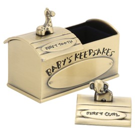 Baby First Tooth and Curl Keepsake Box, Tooth Holder First Haircut Keepsake Box Zinc Alloy Baby Tooth and Lanugo Container Keepsake Boxes for Baby Teeth Fairy Containter (Gold)