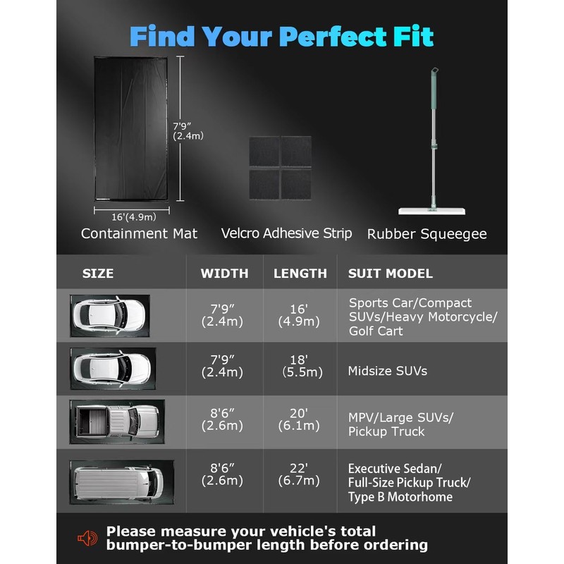 Containment Mat 7'9" x 16' Garage Floor Mats for Under