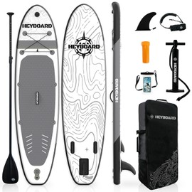 HEYBOARD Inflatable Stand Up Paddle Board 10'6"x32"x6" Standup Paddleboard with SUP Accessories & Backpack Non-Slip Deck Leash Paddle Hand Pump Camera Mount for Youth & Adult, Grey Patterned
