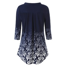 BAISHENGGT - Blusas de manga 3/4 con estampado floral y cuello en V para mujer, Azul Floral, XX-Large