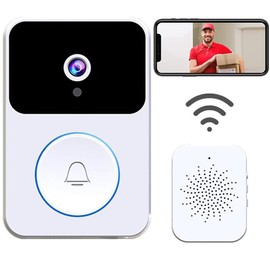 Video Doorbell Wireless 1080P HD 2 vías Audio antirrobo Dispositivo IR Visión Nocturna Cámara de Seguridad Video en Tiempo Real (Estilo A- Blanco)