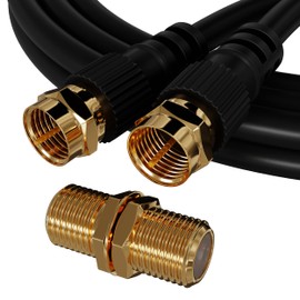ConnectingU 50cm Black Satellite Coaxial Cable Kit (Virgin Media & Sky Compatible) - Male to Male Cable with F-Type Connectors Bundled with an F-Type Female to Female Coupler.
