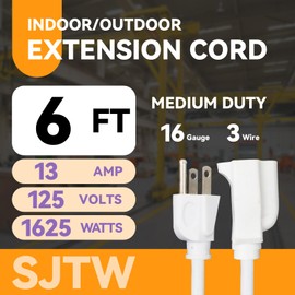 Zorky 6ft Outdoor Extension Cord for Christmas Decorations - 16/3 Heavy Duty SJTW Waterproof White Electrical Cable with 3 Prong Grounded Plug for Safety, Great for Lawn and Major Appliances