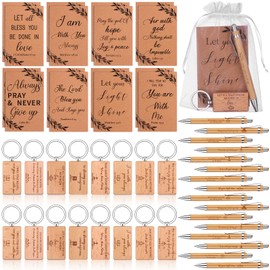64 Pcs Christian Bible Scripture Pens Verse Inspirational Notepad Inspirational Religious Keychain Organza Bags for Women Men Sunday School Christian Journal Gifts