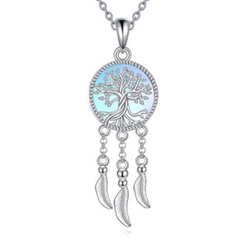 AINFQY Dream Catcher Necklace Sterling Silver Moonstone Tree of Life Necklace for Women Dream Catcher Jewelry Gifts (Dream Catcher Tree of Life)