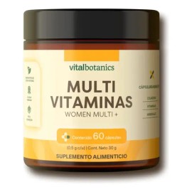 WOMEN MULTI  Multivitamínico de 60 cápsulas 500mg con Ácido Fólico, Biotina, Complejo B, Vitamina D, K, Calcio, Hierro, Magnesio, Zinc, Colágeno...   