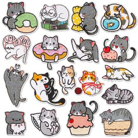 18 Pieces Cute Cats Iron-on Patches Set Cats Sew On Patches Embroidery Applique Patches Stickers Mini Cats Clothing Patches Applique Patches Repair Patch for DIY Clothing Backpacks Jeans T-Shirt Caps