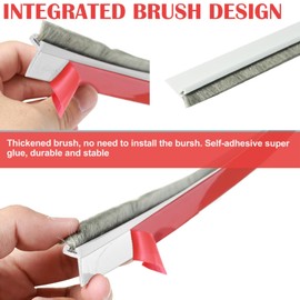 Door Sweep for Bottom of Door, 39.2" L Integrated Design with Brush, Self Adhesive Under Door Draft Stopper for Bottom of Door, Door Seal Dust/Noise/Hot or Cold Air Insulation, White 2" W