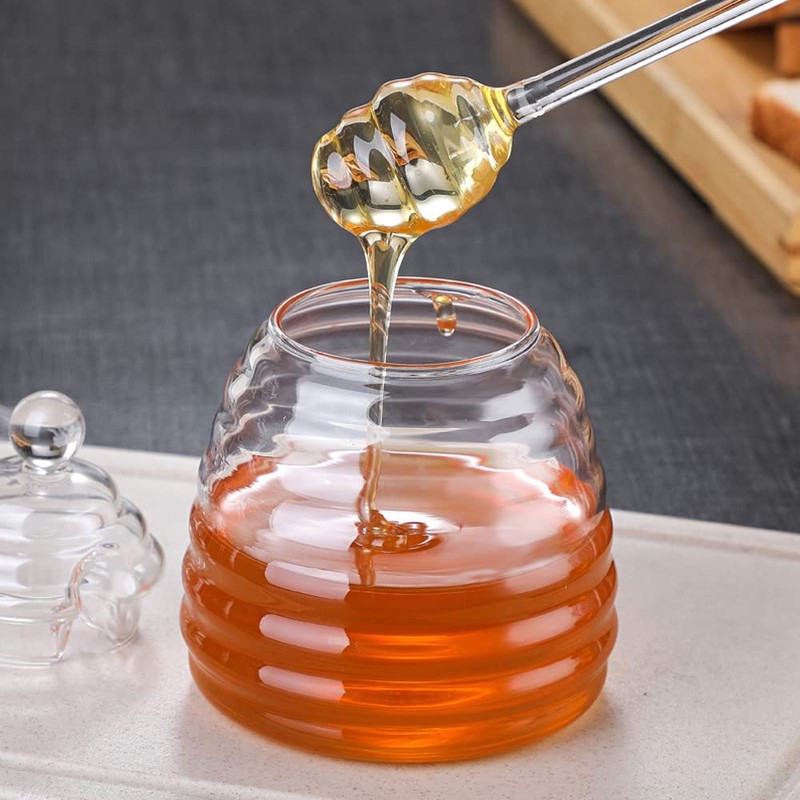 TAMUME 400ml Glass Honey Jar with Glass Honey Dipper and