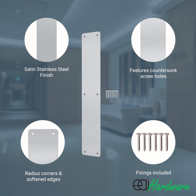 EAI Door Push Plate, 425 x 75mm Plain Finger Push