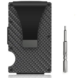 Carbon Fiber Wallet, Money Clip Wallet,Minimalist RFID Blocking Slim Metal Wallet for Men, Black, Minimalist
