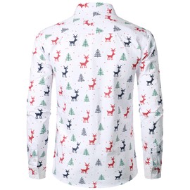 JOGAL Men's Christmas Santa Claus Party Long Sleeve Button Down Shirts Large White