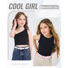 AWAYTR 2 Pack Kids Leather Girls Belt, with Heart Buckle for Pants Dress, White and Pink, Fit Waist 18''-22''