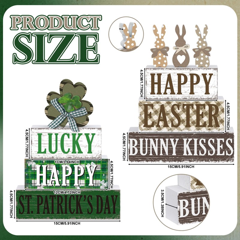 Yousoontic 5 Pcs Easter Wooden Table Decorations Bunny Tiered Tray