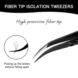 VAVALASH Lash Tweezers for Eyelash Extensions, Fiber Tip Diamond Grip Isolation Tweezers for Lash Extension,Professional Precision Black Lash Tweezers for Volume & Classic Lashes (Isolation Tweezers)