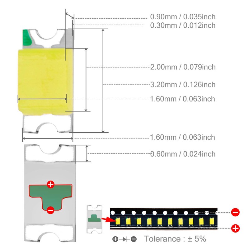 CHANZON 100 pcs SMD 1206 (3.2mm x 1.6mm) White LED