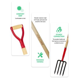 HORIJUNKE Heavy Duty Garden Fork for Digging, 4 Tines Pitch Fork for Gardening Compost, Garden Pitch Fork with Wooden Handle, 45 Inches-Red