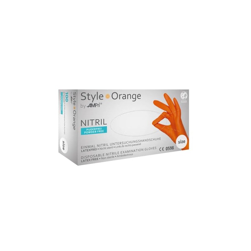 Powder Free Nitrile Gloves Style Small Orange Pack of 100