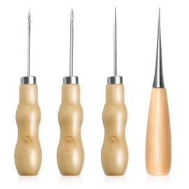 4 Pcs Wooden Handle Awl Gourd Shape Awls Tailors Awl Punch Awl Wood Handle Scratch Awl Reusable Sewing Awl Tool for Sewing Crafting Leather Perforating Needle Removal