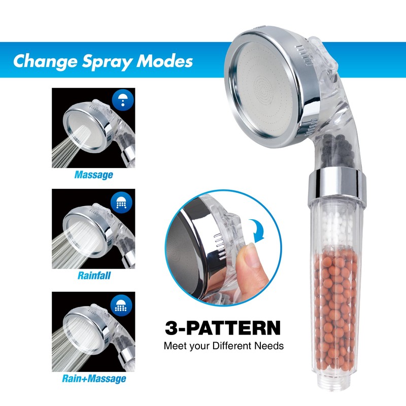 Filtered Shower Head High Pressure Shower Head with Minerals Filter,