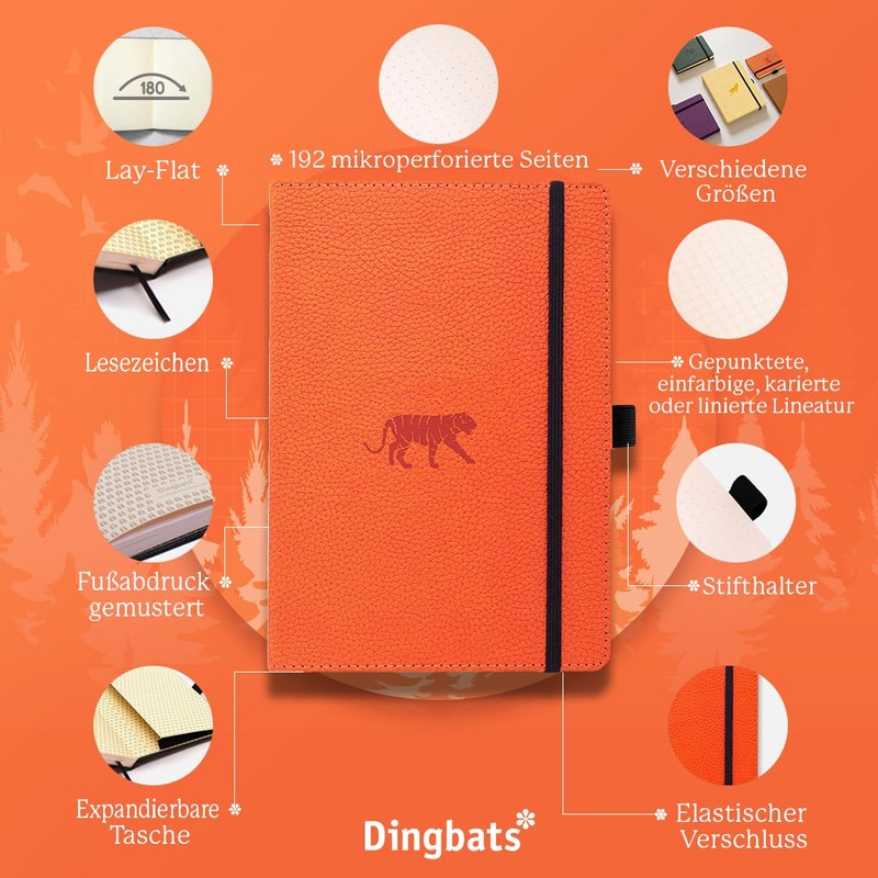 Dingbats Wildlife A5 Hardcover Notebook - PU Leather, Orange Tiger