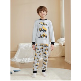 QHKEPW Boys Pyjamas Digger 3-4 Years Pjs Sets Kids Toddler Cotton Long Sleeve Sleepwear 2 Piece Clothes Outfits Winter Nightwear Grey