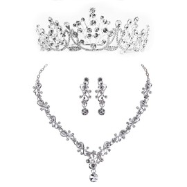 SHYMMUO Bride Jewelry Set Bridal Crown Wedding Necklace and Earring for Prom Wedding Bridesmaid Crown A…