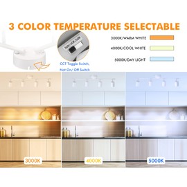 CLOUDY BAY 3 Color LED Dimmable 4-Head Track Lighting Kit,3000K/4000K/5000K Selectable 30W 2400lm CRI90,Adjustable Light Head Fixture for Accent Decorative Lighting,White