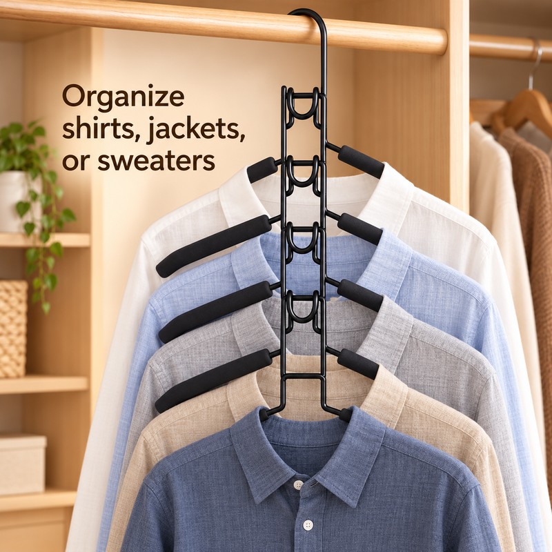 5-in-1 Space-Saving Closet Hangers for Clothes – Detachable Stainless Steel