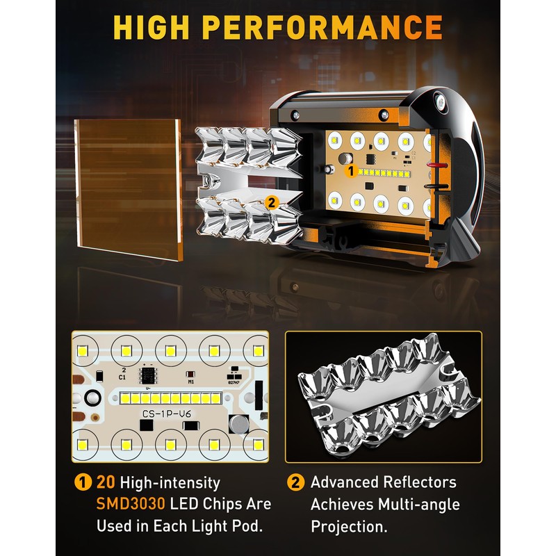 NAOEVO 4 Inch LED Pod Lights, Spot Flood Amber LED