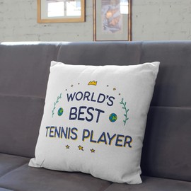 MUGFFINS TENNIS PLAYER Cushion Padding included - in English - World's Best - Funny gift - Pillow: cover and filling 15.7x15.7 inches