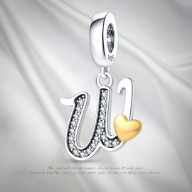 KUNSIR 925 Sterling Silver Alphabet Initial Charms Letter Complete A-Z Letters Solid Silver Cubic Zircons Beads Alphabet Beads Dangle Pendants for European Bracelet Necklace Women