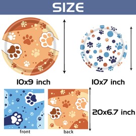 40 Pcs Blue Dog Birthday Party Supplies Cartoon Blue Orange Paw Shaped Plates and Napkins Disposable Puppy Party Tableware Set For Kids Birthday Baby Shower, Serve 10