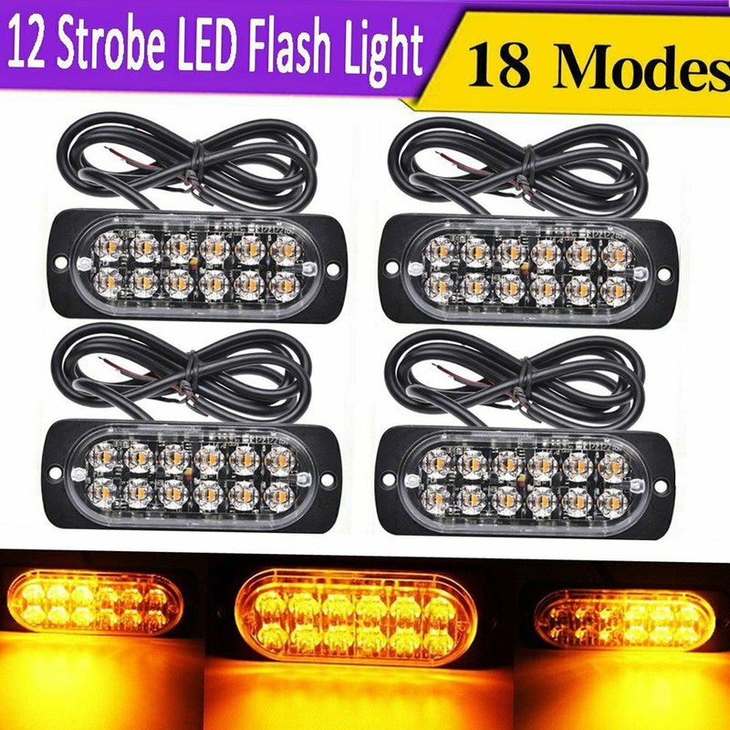 4PCS 12 Strobe LED Amber Hazard Beacon Emergency Flashing Side