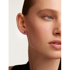 Sapphire Earrings September Birthstone Earrings 925 Sterling Silver 5mm Round Simulated September Birthstone Cat Ear Blue Sapphire Gemstone Stud Earrings for Women Girls Hypoallergenic Earrings for Women